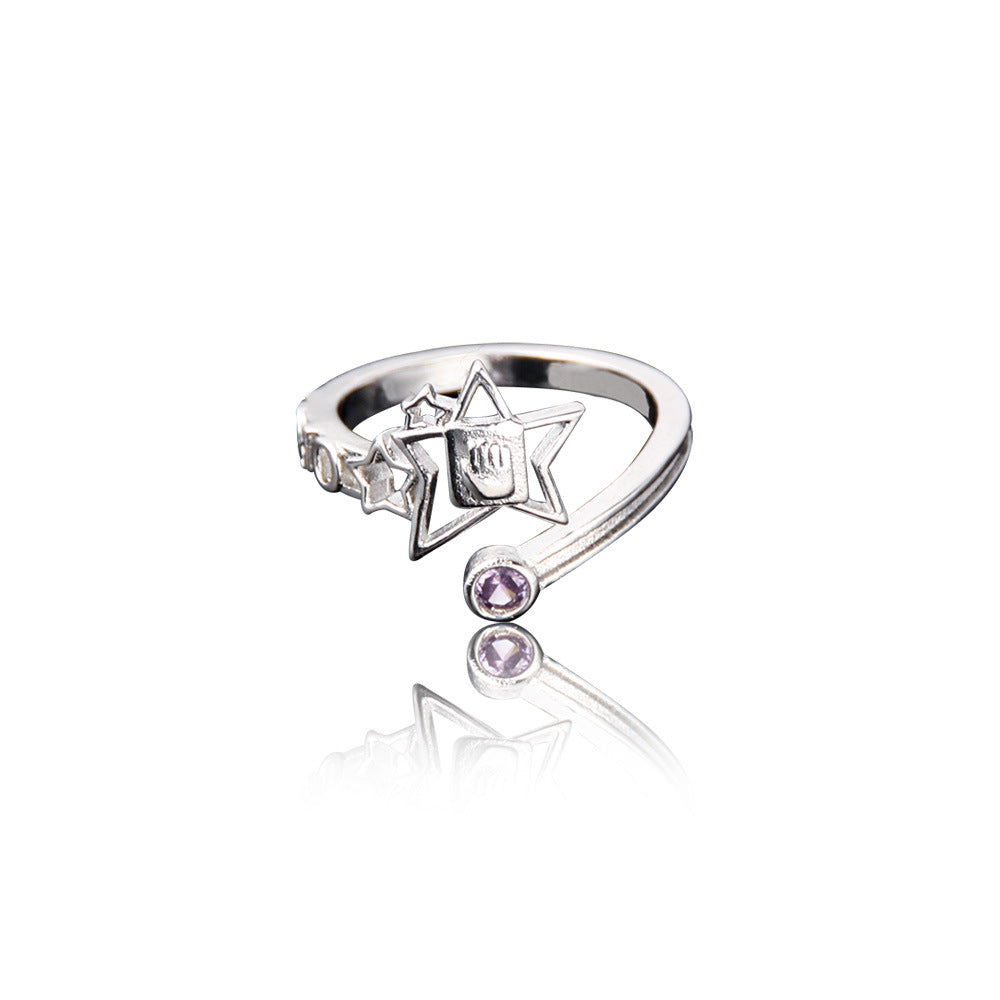 Gold Star Open Ring with Purple Crystal